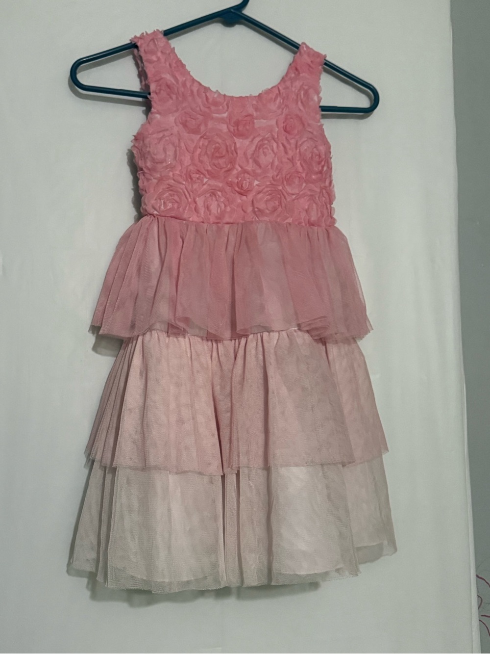 Bonnie Jean girls Dress Pink with Tulle Roses Size 6X
